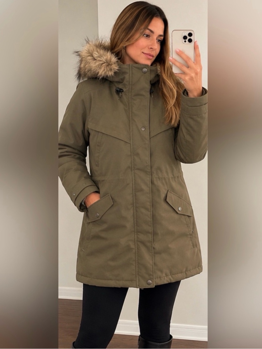 O'Neill Olive Green Hooded Parka with Faux Fur Trim size XL